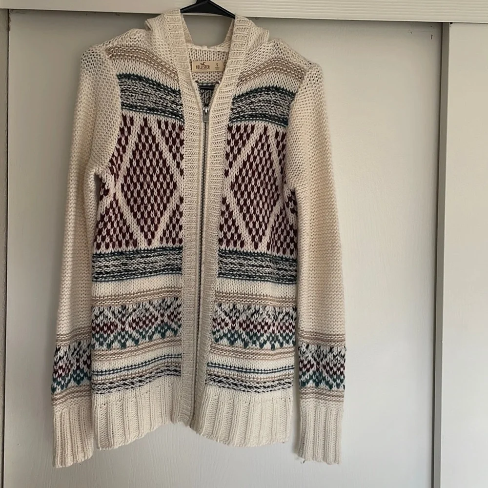 Hollister cream full-zip hooded sweater size small - Picture 1 of 7